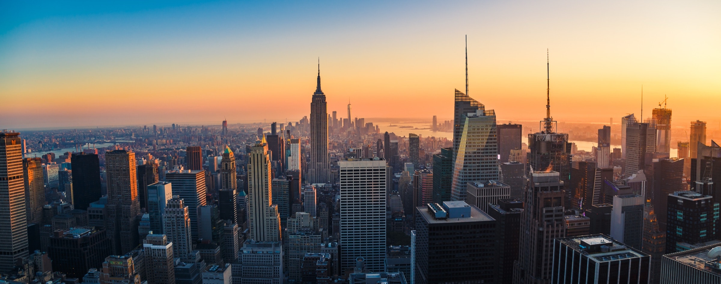 Manhattan skyline at sunset with the Empire State Building, New York